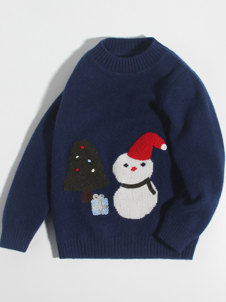(image for) Festive Navy Cashmere Christmas Sweater with Snowman and Tree
